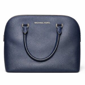Michael Kors Navy Saffiano Leather Dome Satchel – Gold Hardware